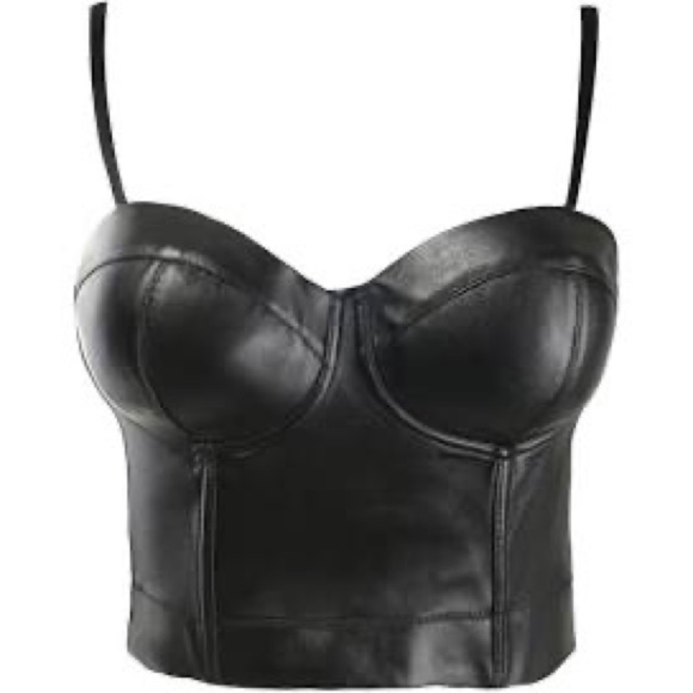 Black Leather Corset Tank Top